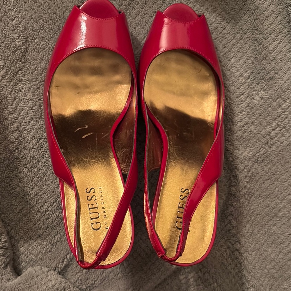 GUESS Women's Red Peep Toe Slingback Heels